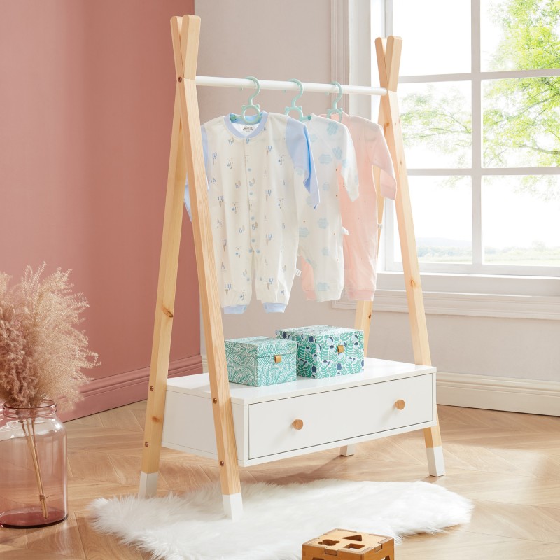 Portant TIPI blanc et pin massif 1 tiroir