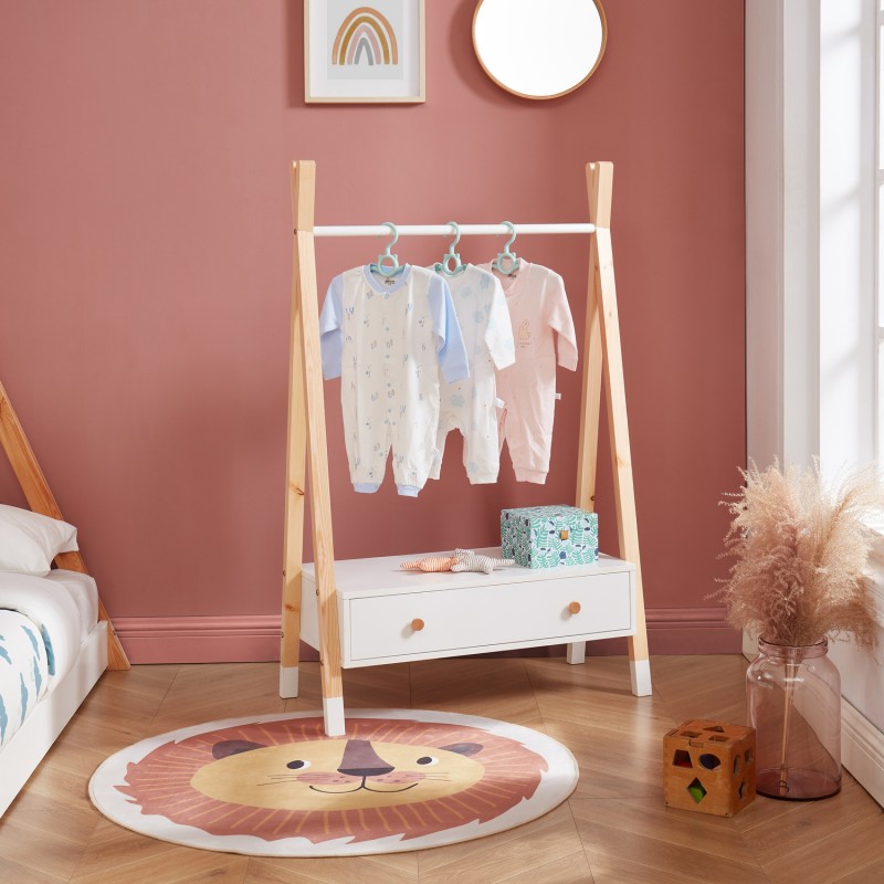 Portant TIPI blanc et pin massif 1 tiroir