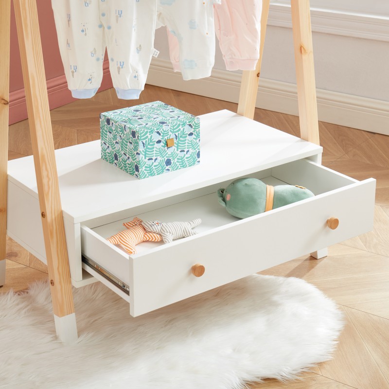 Portant TIPI blanc et pin massif 1 tiroir