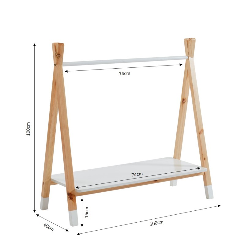 Portant TIPI blanc et pin massif 80cm