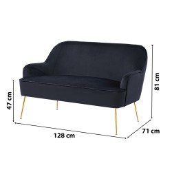 Canapé droit MARCELINO fixe velours noir