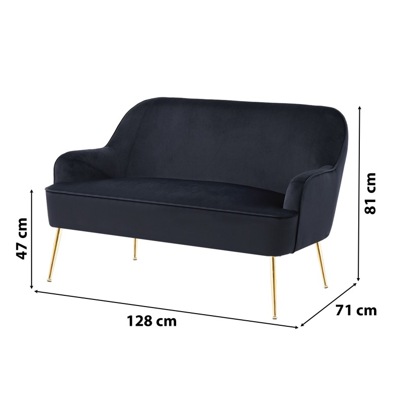 Canapé droit MARCELINO fixe velours noir