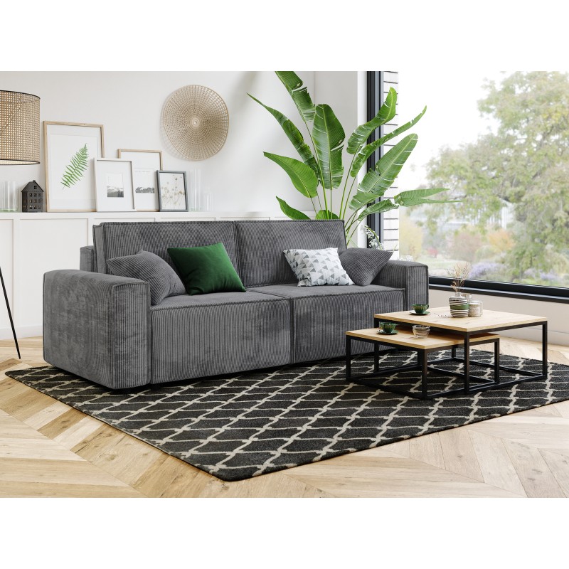 Canapé droit MIRA convertible velours côtelé gris souris