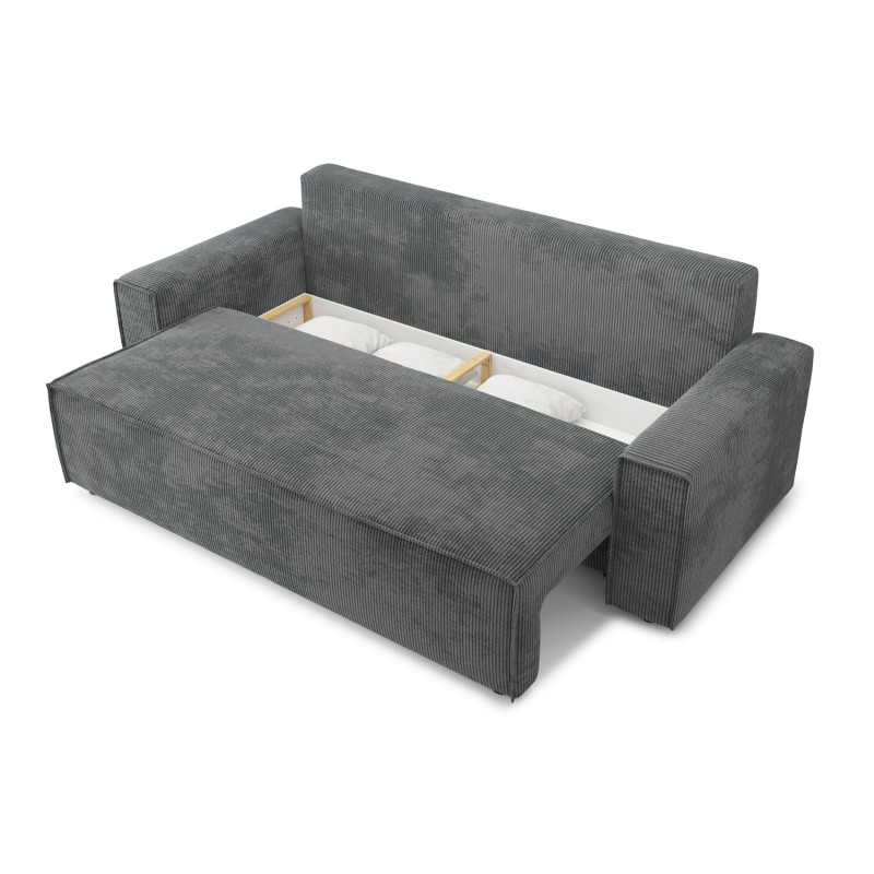 Canapé droit MARIUS convertible  velours côtelé gris souris