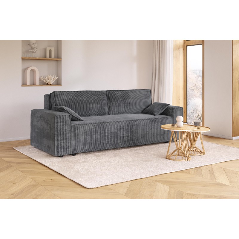 Canapé droit MARIUS convertible  velours côtelé gris souris