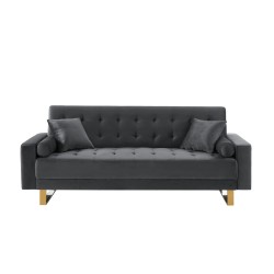 Canapé droit AUGUSTE droit convertible 3 places velours gris anthracite