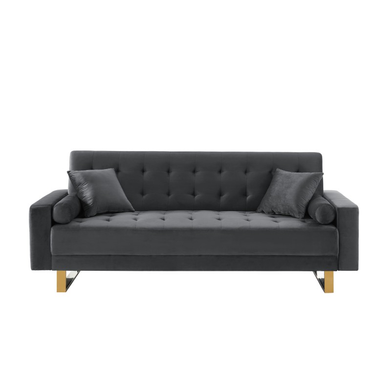 Canapé droit AUGUSTE droit convertible 3 places velours gris anthracite