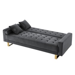 Canapé droit AUGUSTE droit convertible 3 places velours gris anthracite