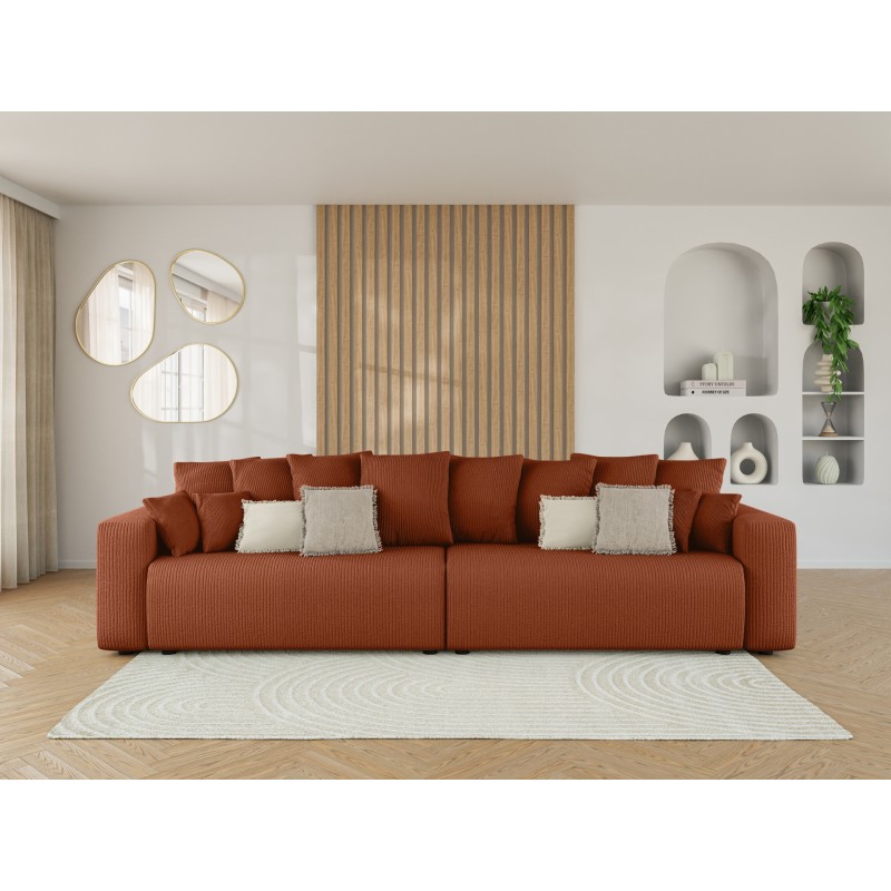 Canapé droit XL LEA convertible velours côtelé terracotta 3 places