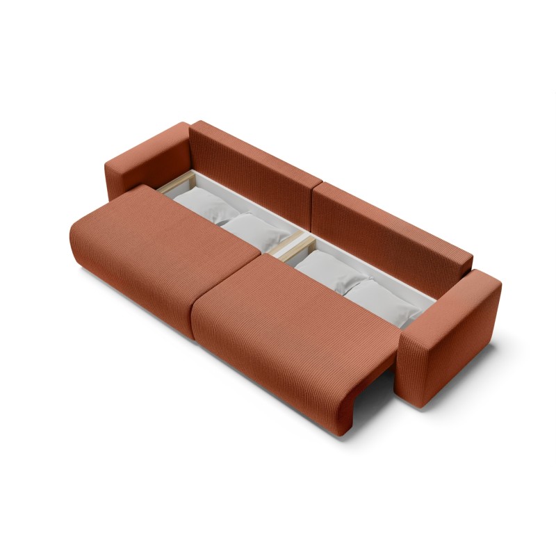 Canapé droit XL LEA convertible velours côtelé terracotta 3 places