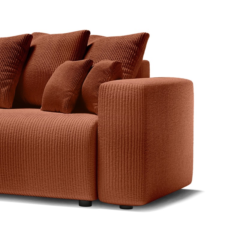 Canapé droit XL LEA convertible velours côtelé terracotta 3 places