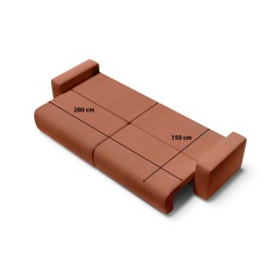 Canapé droit XL LEA convertible velours côtelé terracotta 3 places