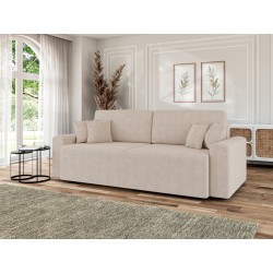 Canapé droit MILO convertible tissu beige 3 places 