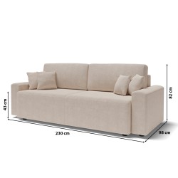 Canapé droit MILO convertible tissu beige 3 places 
