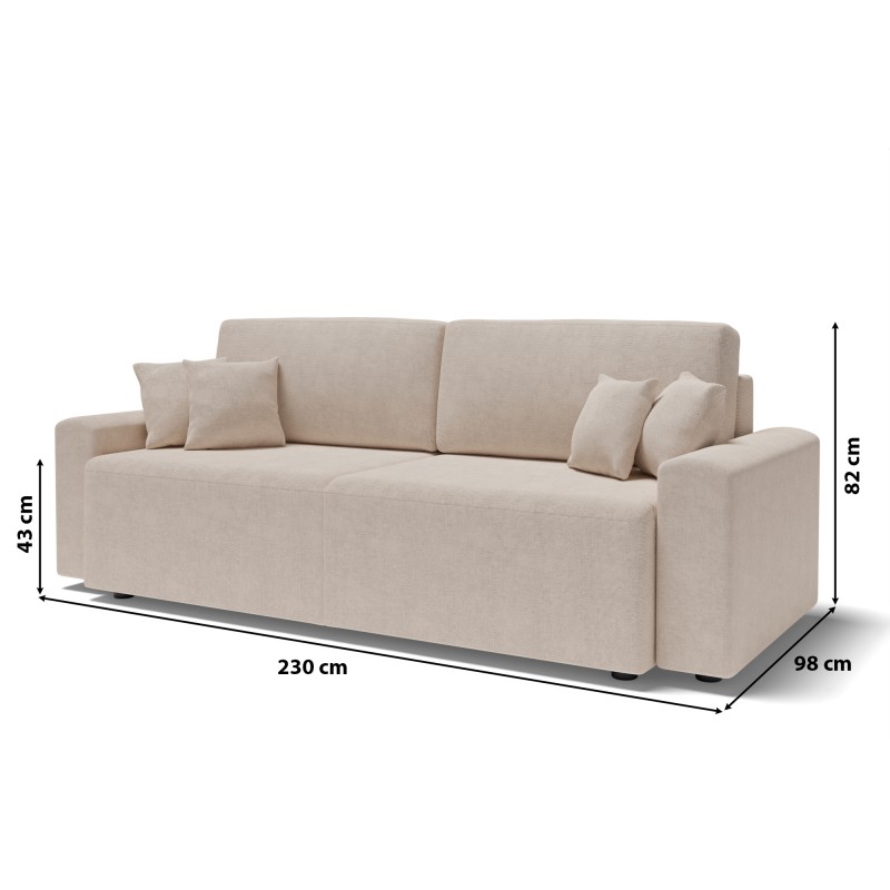 Canapé droit MILO convertible tissu beige 3 places 
