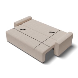 Canapé droit MILO convertible tissu beige 3 places 