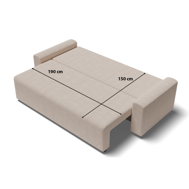 Canapé droit MILO convertible tissu beige 3 places 