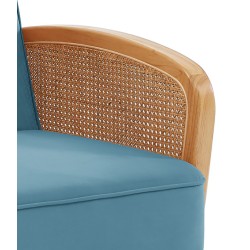 Canapé droit LEA convertible 3 places cannage et velours bleu