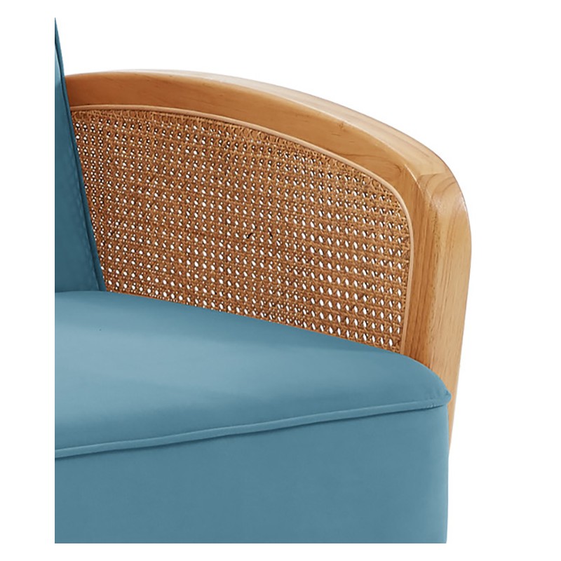 Canapé droit LEA convertible 3 places cannage et velours bleu