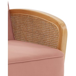 Canapé droit LEA convertible 3 places cannage et velours vieux rose