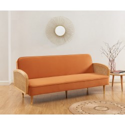 Canapé droit LEA convertible 3 places cannage et velours ocre