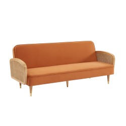 Canapé droit LEA convertible 3 places cannage et velours ocre