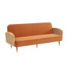 Canapé droit LEA convertible 3 places cannage et velours ocre