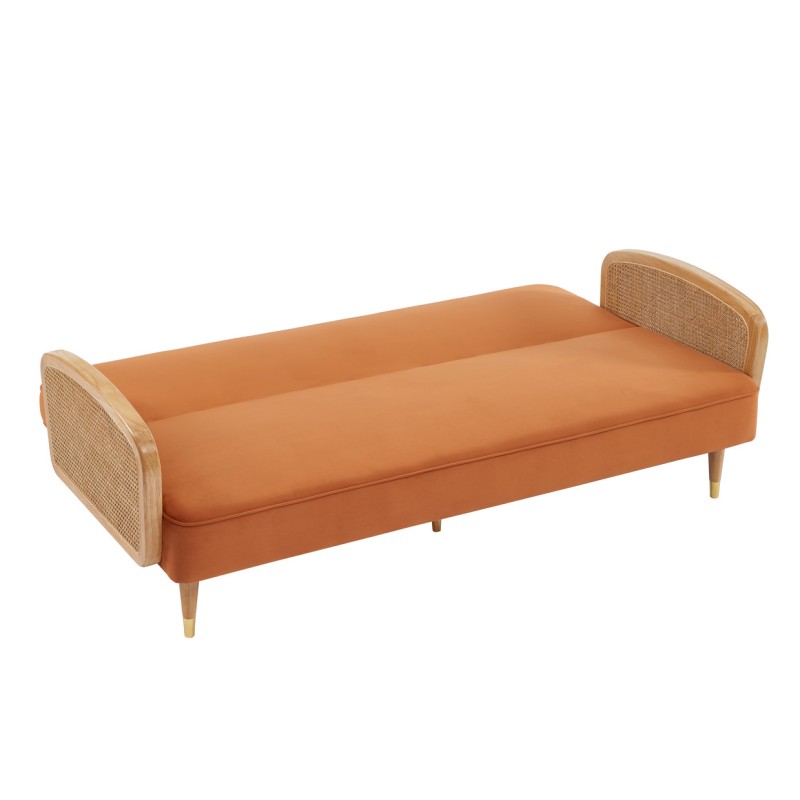 Canapé droit LEA convertible 3 places cannage et velours ocre