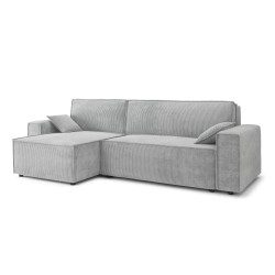 Canapé d'angle MARIUS convertible velours côtelé gris clair