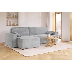 Canapé d'angle MARIUS convertible velours côtelé gris clair