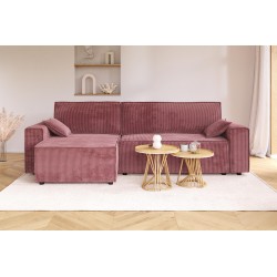 Canapé d'angle MARIUS convertible velours côtelé vieux rose