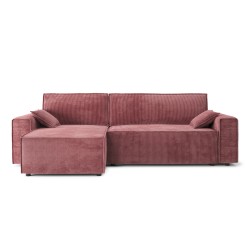 Canapé d'angle MARIUS convertible velours côtelé vieux rose