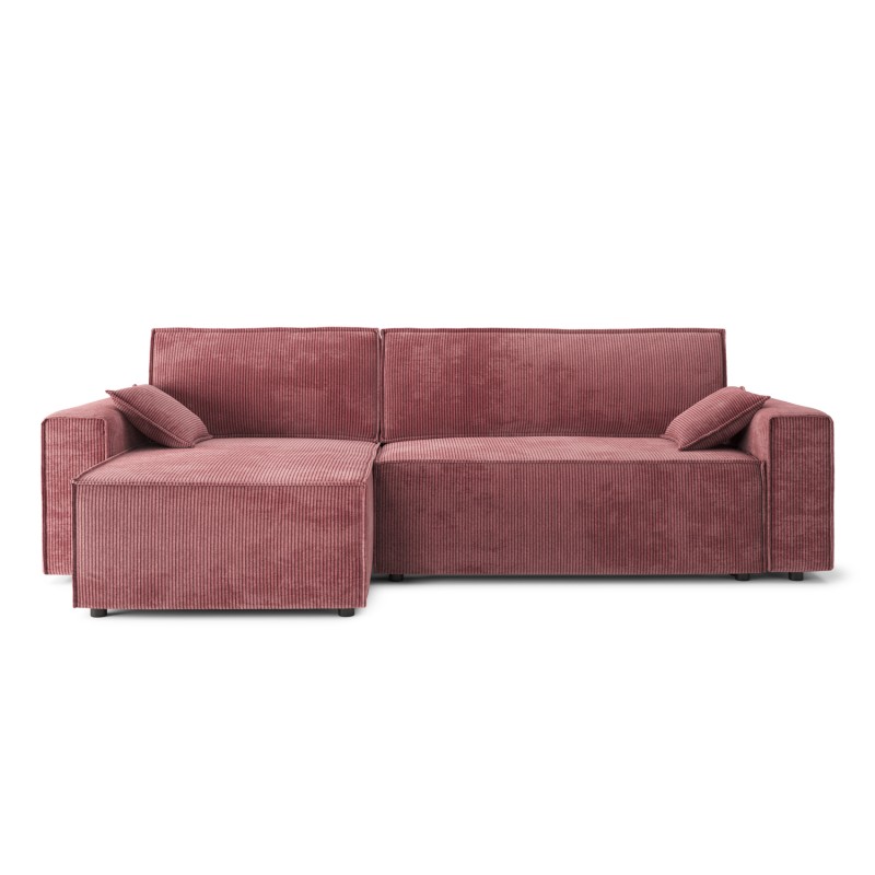 Canapé d'angle MARIUS convertible velours côtelé vieux rose