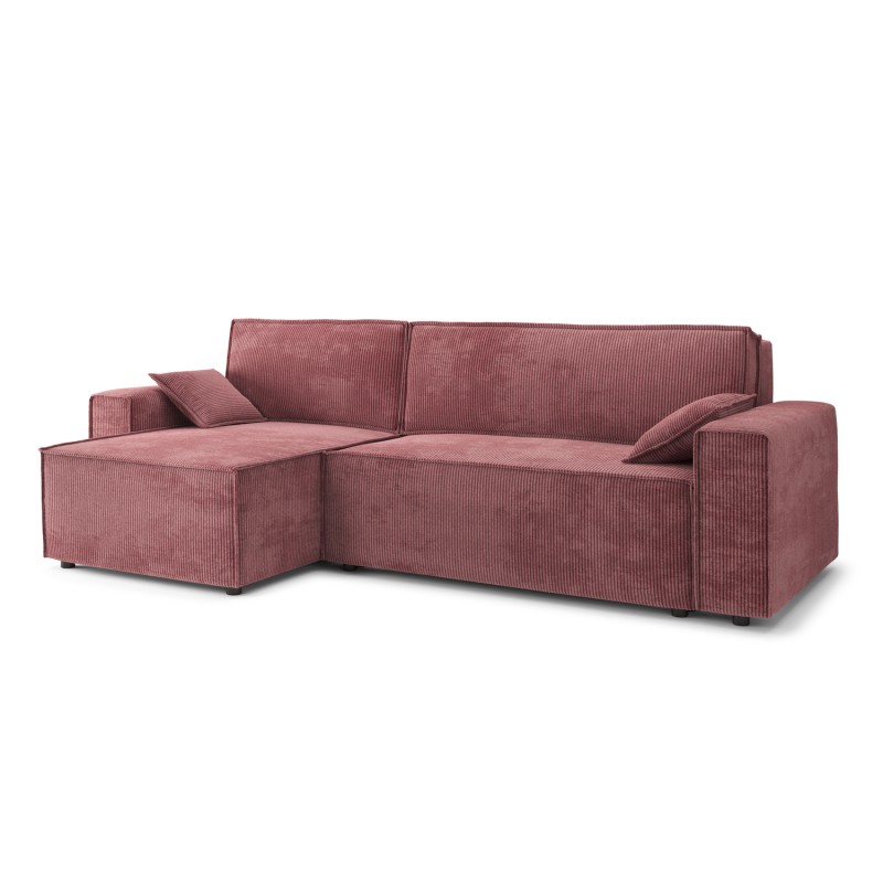 Canapé d'angle MARIUS convertible velours côtelé vieux rose