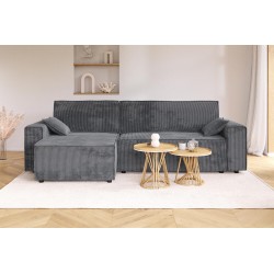 Canapé d'angle MARIUS convertible velours côtelé gris souris