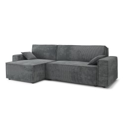 Canapé d'angle MARIUS convertible velours côtelé gris souris