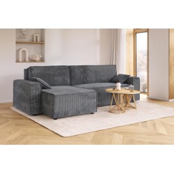 Canapé d'angle MARIUS convertible velours côtelé gris souris