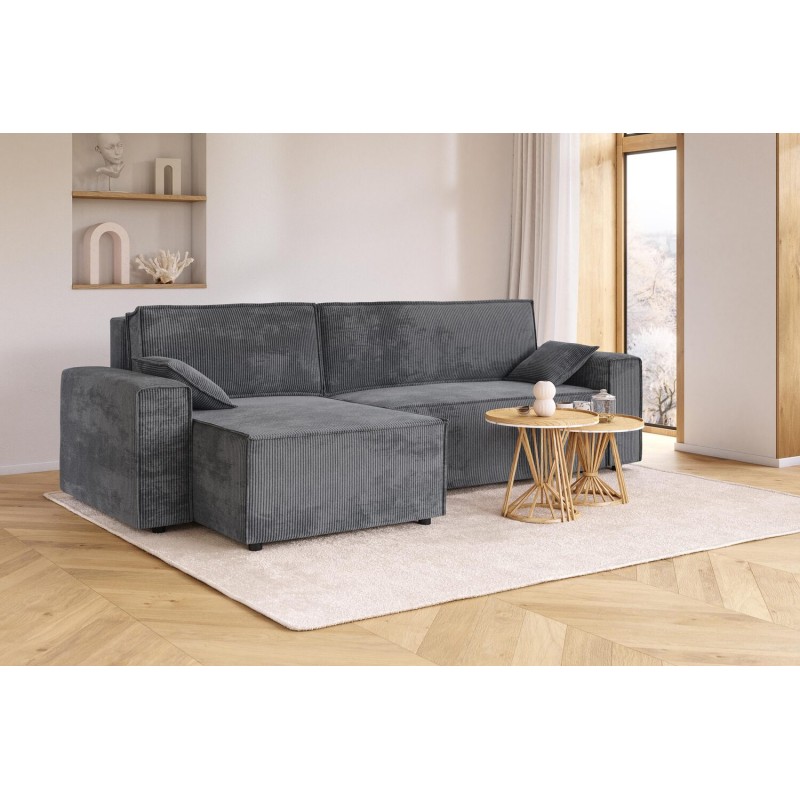 Canapé d'angle MARIUS convertible velours côtelé gris souris