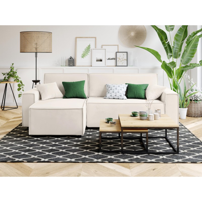 Canapé d'angle MIRA convertible et réversible velours beige