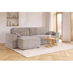 Canapé d'angle MARIUS convertible velours côtelé grège