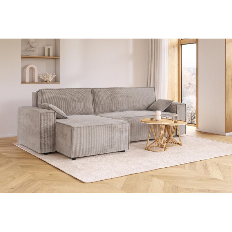 Canapé d'angle MARIUS convertible velours côtelé grège