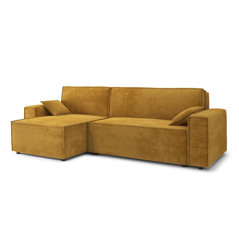 Canapé d'angle MARIUS convertible velours côtelé moutarde