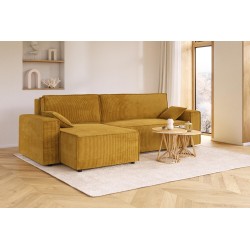 Canapé d'angle MARIUS convertible velours côtelé moutarde