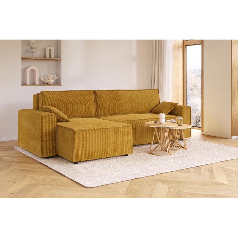 Canapé d'angle MARIUS convertible velours côtelé moutarde