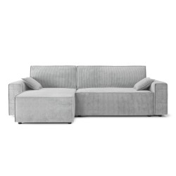 Canapé d'angle MARIUS convertible velours côtelé gris clair