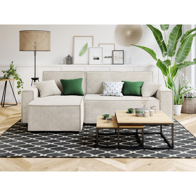 Canapé d'angle MIRAGE convertible et réversible velours côtelé beige