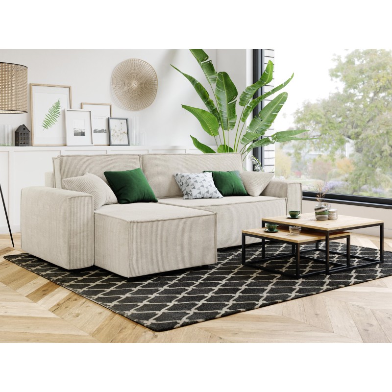 Canapé d'angle MIRAGE convertible et réversible velours côtelé beige