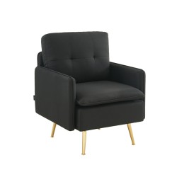Fauteuil ADAM en tissu noir avec pieds en métal doré