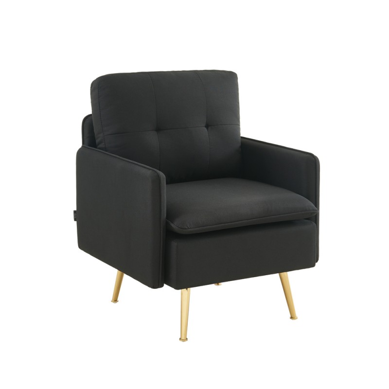 Fauteuil ADAM en tissu noir avec pieds en métal doré