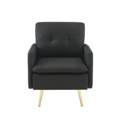 Fauteuil ADAM en tissu noir avec pieds en métal doré